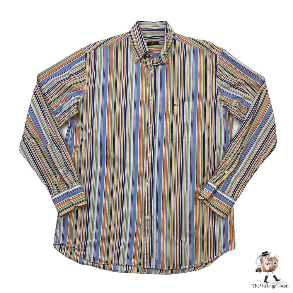 Paul & Shark Shirt Mens 18 Multicolor Striped Long Sleeve Cotton Button Up Dress